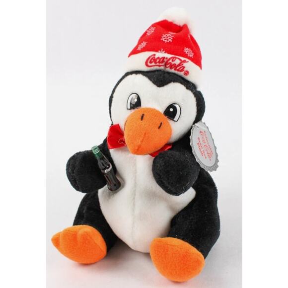 Collectible Coca-Cola Bean Bag Plush Penguin W/ Beanie Hat W/ Tag - Picture 1 of 5